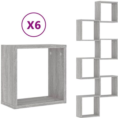 vidaXL Mensole Parete a Cubo 6 pz Grigio Sonoma 30x15x30 cm