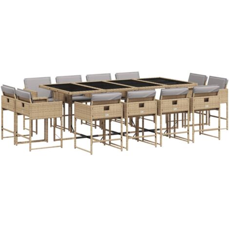 vidaXL Set Pranzo da Giardino 13 pz con Cuscini Beige Misto Polyrattan