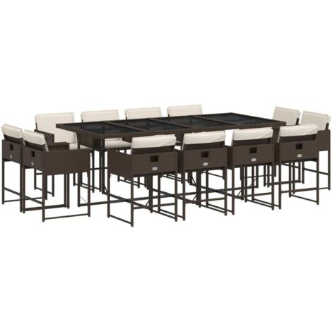 vidaXL Set da Pranzo da Giardino 13pz con Cuscini Marrone Polyrattan