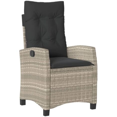 vidaXL Sedia Reclinabile Giardino con Cuscini Grigio Chiaro Polyrattan