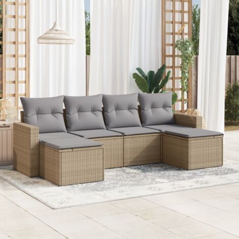 vidaXL Set Divano da Giardino 6 pz con Cuscini Beige in Polyrattan (1/3)