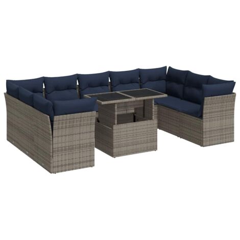 vidaXL Divano Giardino 10 pz con Cuscini Grigio in Polyrattan Acacia (1/5)