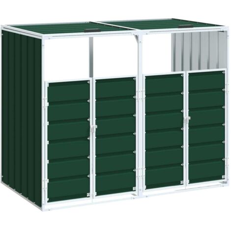 vidaXL Copribidone con Ruote per 2 Bidoni Verde 144x81x113 cm Acciaio