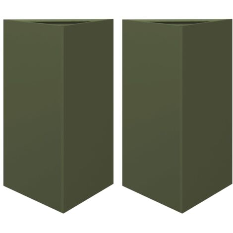 vidaXL Fioriere 2 pz Verde Oliva Triangolari 50x43x75 cm in Acciaio
