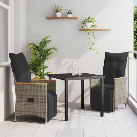 vidaXL Set da Pranzo per Giardino con cuscino 3 pcs Grigio Poly Rattan (1/5)