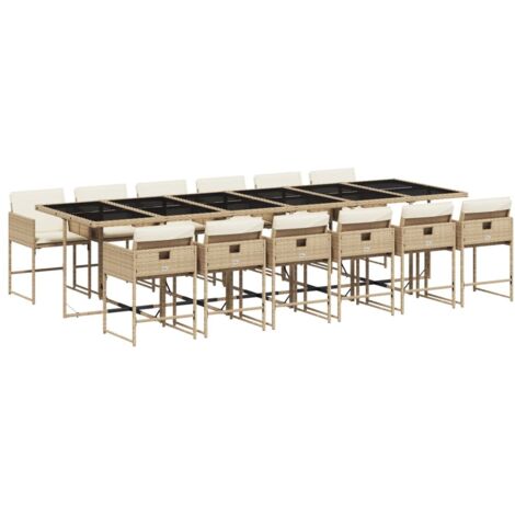 vidaXL Set da Pranzo da Giardino 13 pz con Cuscini Beige in Polyrattan