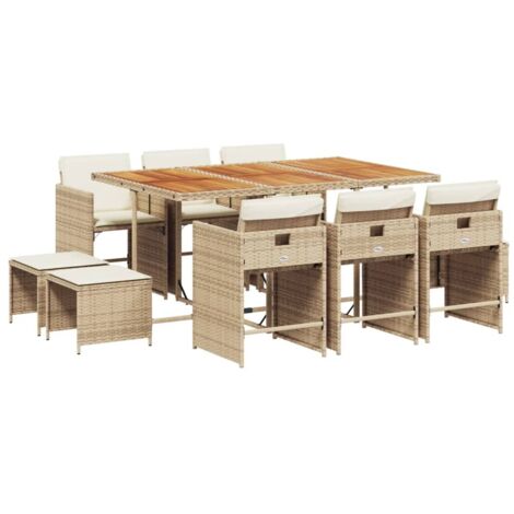 vidaXL Set da Pranzo da Giardino 11 pz con Cuscini Beige in Polyrattan