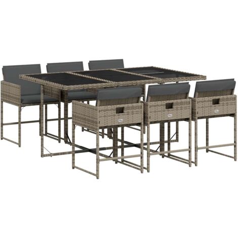 vidaXL Set da Pranzo da Giardino 7 pz con Cuscini in Polyrattan Grigio