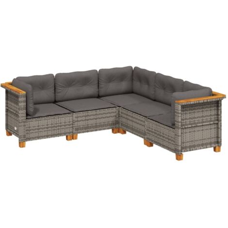 vidaXL Set Divano da Giardino 5 pz con Cuscini Grigio in Polyrattan