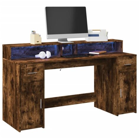 vidaXL Scrivania con Luci LED Rovere Fumo 160x55x91 cm in Multistrato (1/5)