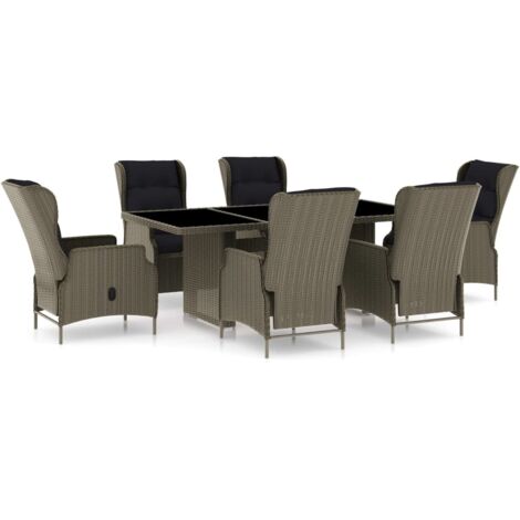 Set da Pranzo da Giardino 7 pz con Cuscini in Polyrattan Marrone vidaXL (1/5)