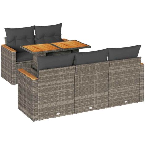 vidaXL Set Divano da Giardino 6pz con Cuscini Grigio Polyrattan Acacia (1/5)