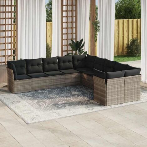 vidaXL Set Divano Giardino 10 pz con Cuscini Grigio Chiaro Polyrattan (1/3)