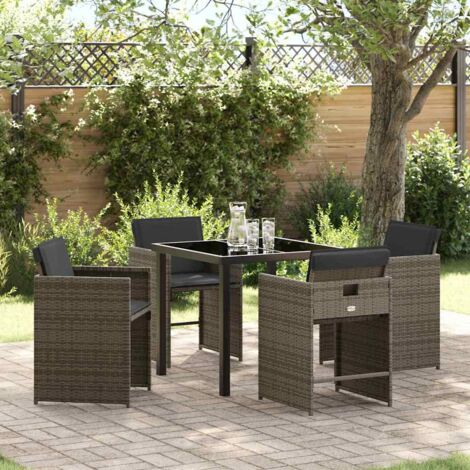 vidaXL Set da Pranzo per Giardino con cuscino 5 pcs Grigio Poly Rattan (1/5)