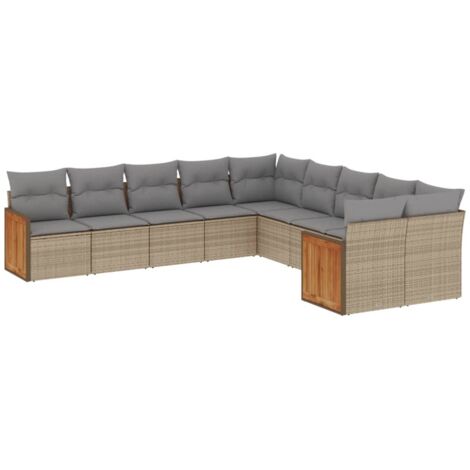 vidaXL Set Divano da Giardino 10 pz con Cuscini Beige in Polyrattan (1/5)