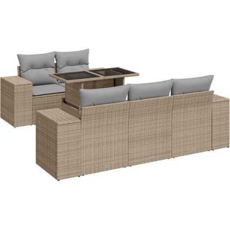 vidaXL Set Divano da Giardino 6 pz con Cuscini Beige in Polyrattan (1/5)
