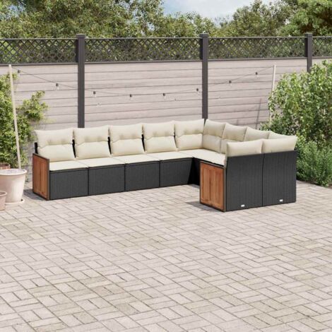 vidaXL Set Divani da Giardino 9 pz con Cuscini Nero in Polyrattan (1/3)