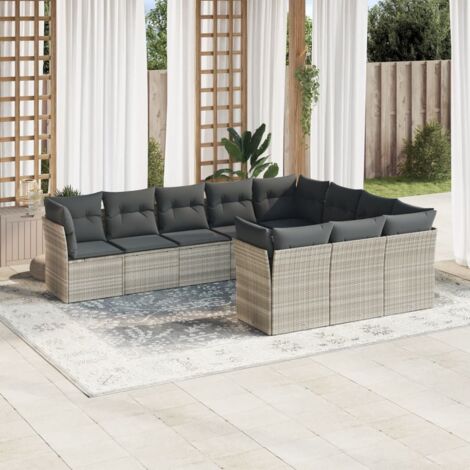 vidaXL Set Divano Giardino 10 pz con Cuscini Grigio Chiaro Polyrattan (1/3)