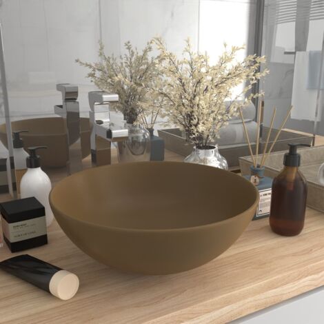 vidaXL Lavandino da Bagno in Ceramica Crema Opaco Rotondo