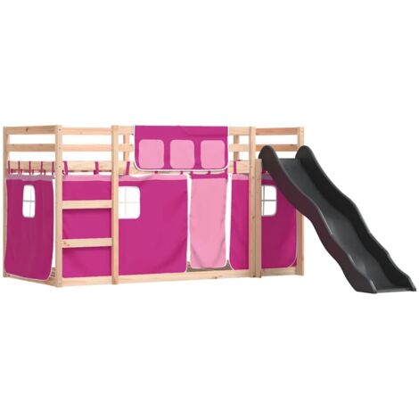 vidaXL Letto a Castello con Scivolo e Tende Rosa 80x200 cm (1/5)