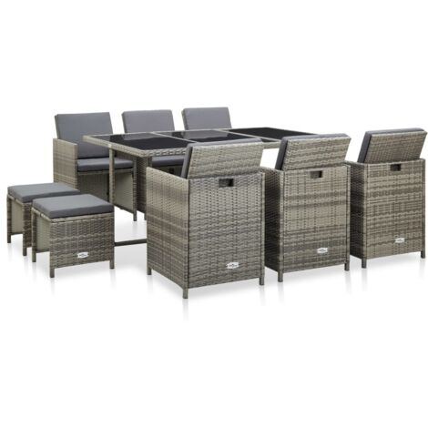 vidaXL Set da Pranzo da Giardino 11 pz con Cuscini Polyrattan Grigio