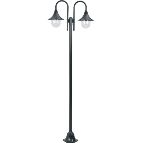 vidaXL Lampione da Giardino E27 220 cm Alluminio 2 Lampade Verde Scuro