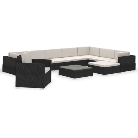 vidaXL Set Divani da Giardino 12 pz con Cuscini in Polyrattan Nero