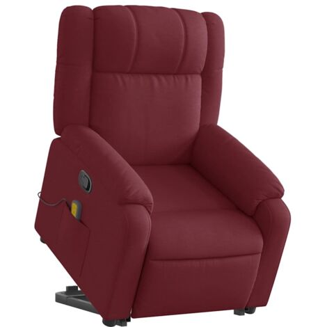vidaXL Poltrona Alzapersona Massaggio Reclinabile Rosso Vino Tessuto