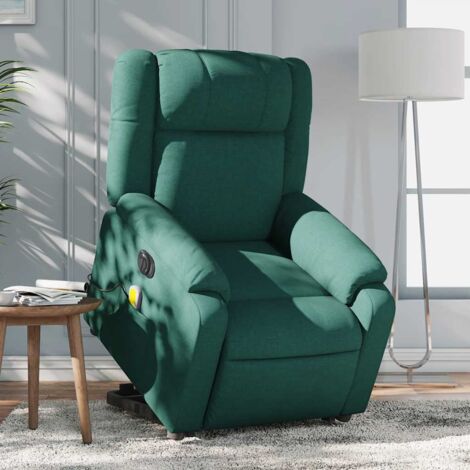 vidaXL Poltrona Alzapersona Massaggiante Elettrica Verde Scuro Tessuto