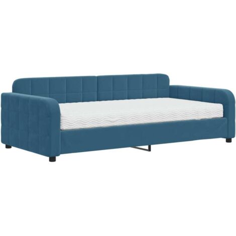 vidaXL Divano Letto con Materasso Blu 100x200 cm in Velluto