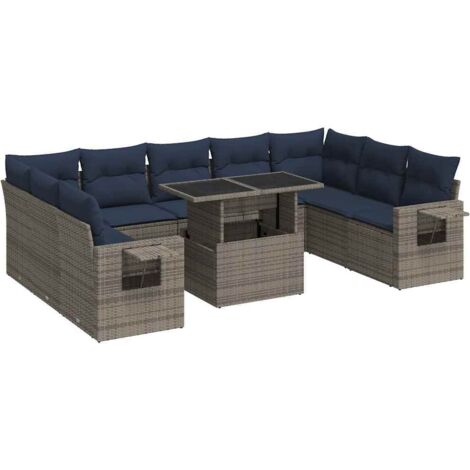 vidaXL Divano Giardino 10 pz con Cuscini Grigio in Polyrattan Acacia (1/5)