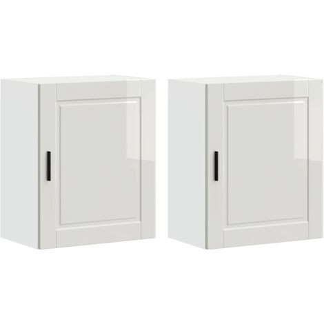 vidaXL Pensili da Cucina 2 pz Porto Bianco Lucido in Legno Multistrato