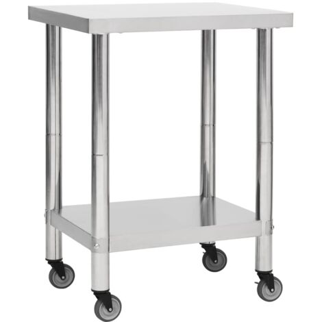 vidaXL Tavolo da Lavoro Cucina con Ruote 80x45x85 cm in Acciaio Inox