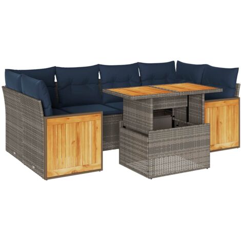 vidaXL Set Divani da Giardino 7pz con Cuscini Grigio Polyrattan Acacia (1/5)