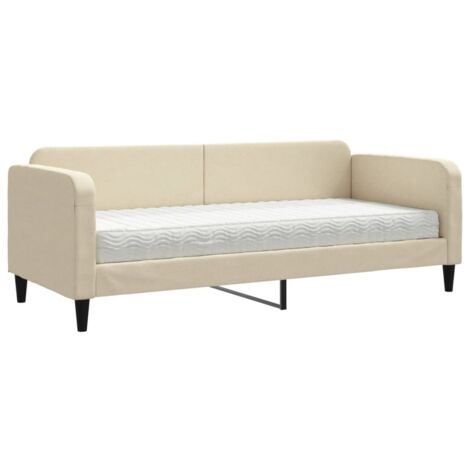 vidaXL Divano Letto con Materasso Crema 80x200 cm in Tessuto