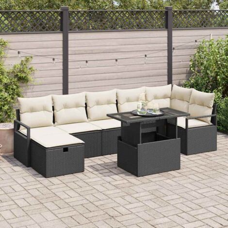 vidaXL Set Divano da Giardino con cuscino 8 pcs Nero Poly Rattan (1/5)