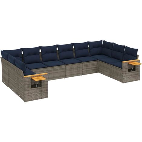 vidaXL Set Divani da Giardino 10 pz con Cuscini Grigio in Polyrattan (1/5)