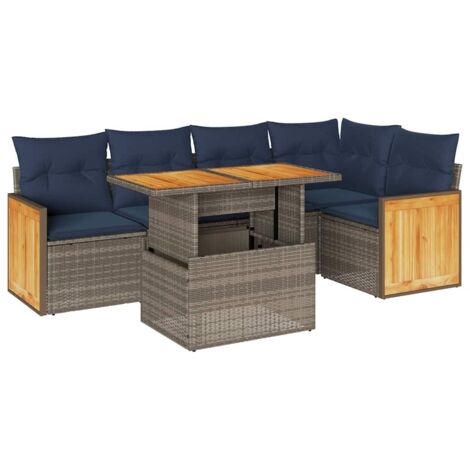 vidaXL Set Divano da Giardino 6pz con Cuscini Grigio Polyrattan Acacia (1/5)