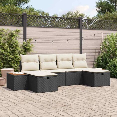vidaXL Set Divano da Giardino con cuscino 6 pcs Nero Poly Rattan (1/5)