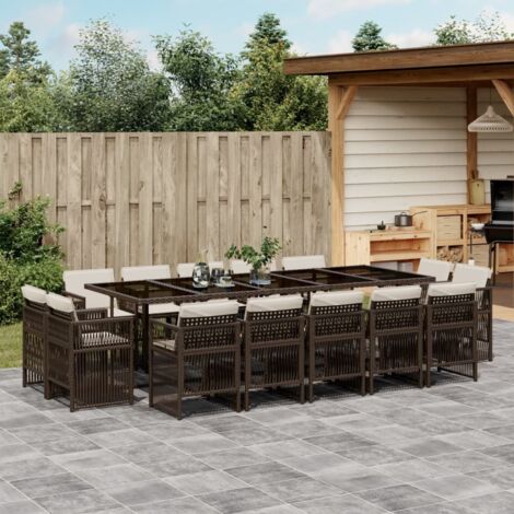 vidaXL Set da Pranzo da Giardino 15 pz con Cuscini Marrone Polyrattan