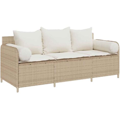 vidaXL Divano da Giardino con Cuscini a 3 Posti Beige in Polyrattan