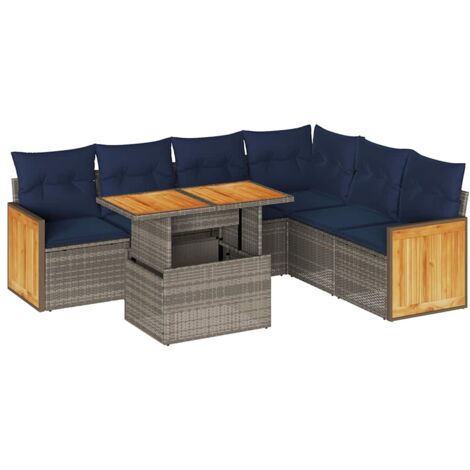 vidaXL Set Divani da Giardino 7pz con Cuscini Grigio Polyrattan Acacia (1/5)
