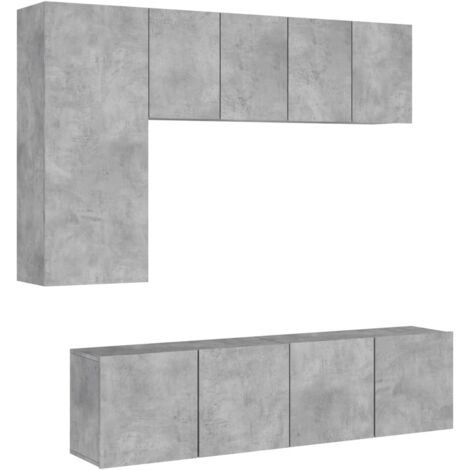 vidaXL Mobili TV a Muro con LED 5pz Grigio Cemento Legno Multistrato (1/5)