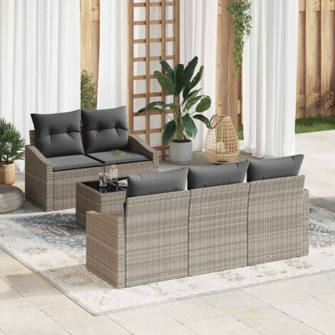 vidaXL Set di divani con cuscino 6 pcs Grigio chiaro polyrattan (1/5)