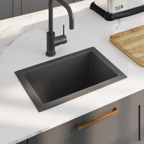 vidaXL Lavello da Cucina Lavorato a Mano Nero in Acciaio Inox