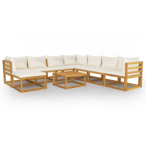 Set Divani da Giardino 9 pz con Cuscini Crema in Legno Acacia vidaXL