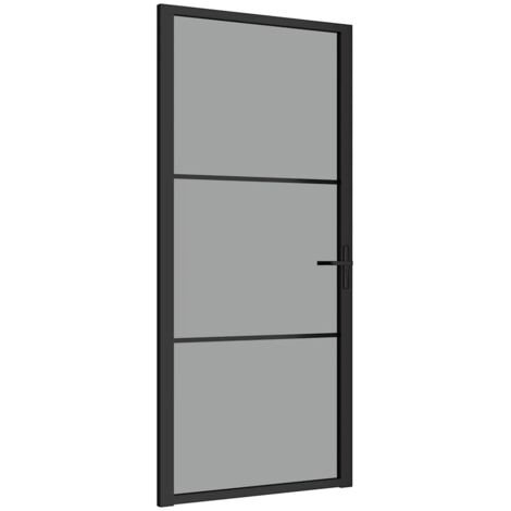 vidaXL Porta Interna 93x201,5 cm Nera in Vetro ESG e Alluminio
