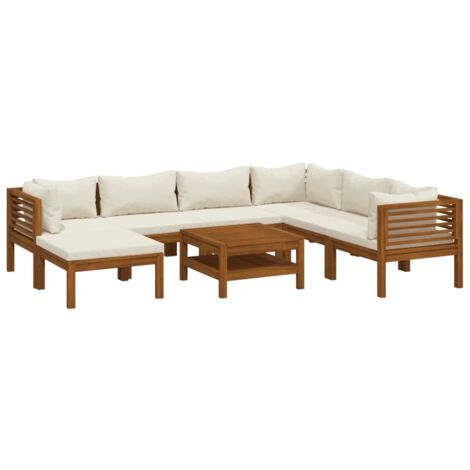 Set Divani da Giardino 8 pz con Cuscini Crema in Legno Acacia vidaXL