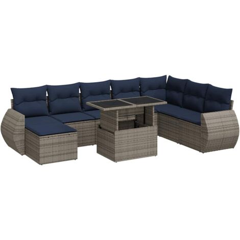 vidaXL Set Divani Giardino 9 pz con Cuscini Polyrattan Acacia Grigio (1/5)