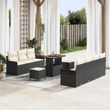 vidaXL Set Divano da Giardino con cuscino 10 pcs Nero e Crema (1/5)